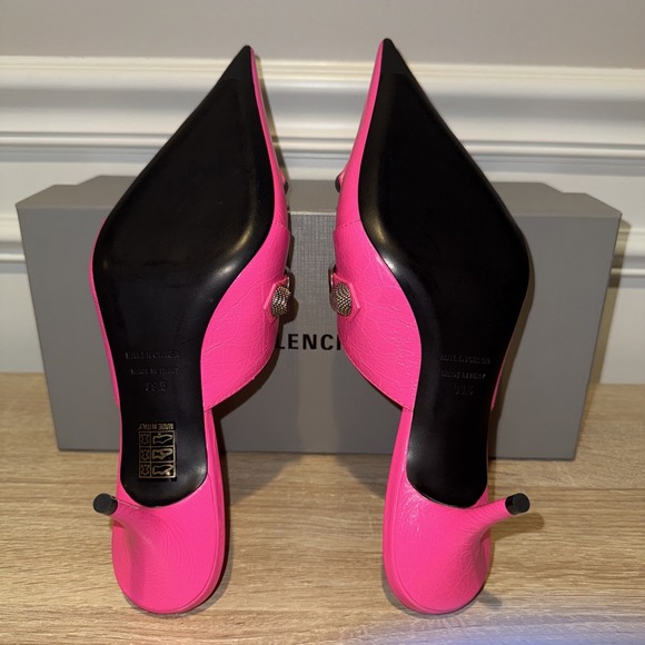 Balenciaga Fluo Pink Cagole Mule M70 Heels Size 39‎ Arena Lambskin NWB Sexy COA - Picture 7 of 10